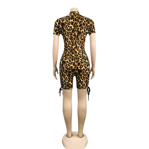 Women's Hollow Out Deep V Neck Leopard Rompers