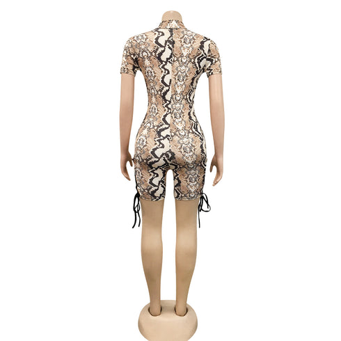 Women's Hollow Out Deep V Neck Leopard Rompers