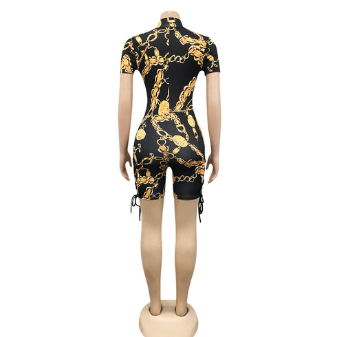 Women's Hollow Out Deep V Neck Leopard Rompers