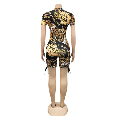 Women's Hollow Out Deep V Neck Leopard Rompers