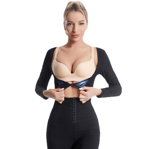 Women's Hot Sweat 3 Rows Clasp Long Sleeve Body Shaper