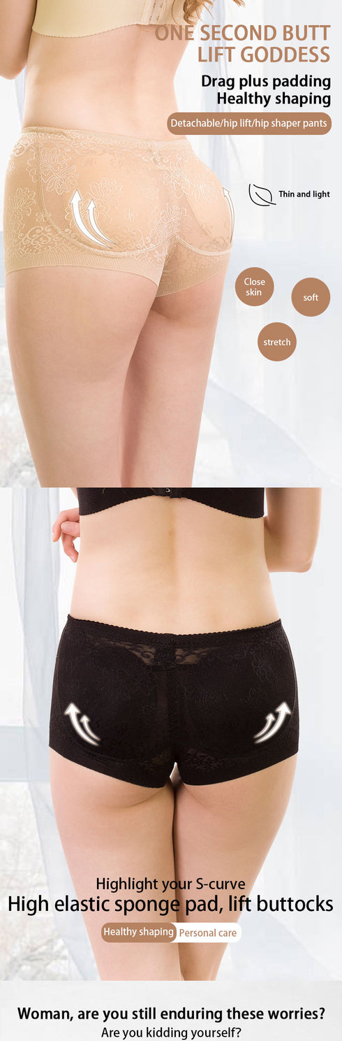 Women's Lace Breathable Panties Hip Pads Boxer Shorts