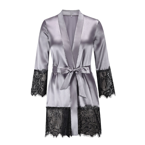 Women's Lace Long Sleeve Nightwear Satin Pajama Dress