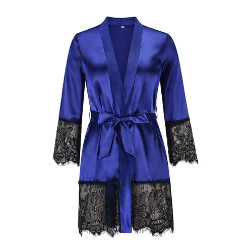 Women's Lace Long Sleeve Nightwear Satin Pajama Dress