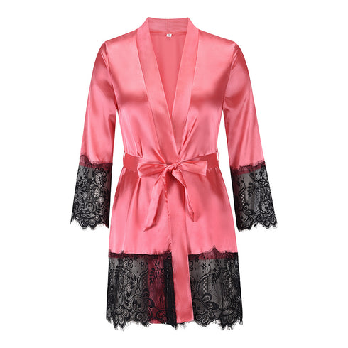 Women's Lace Long Sleeve Nightwear Satin Pajama Dress