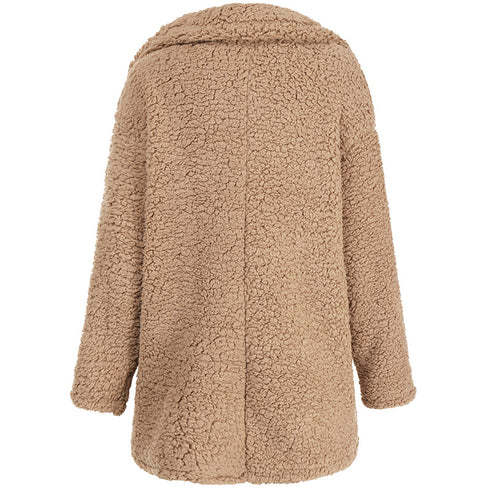 Women's Lapel Open Front Long Plush Coat Outwear