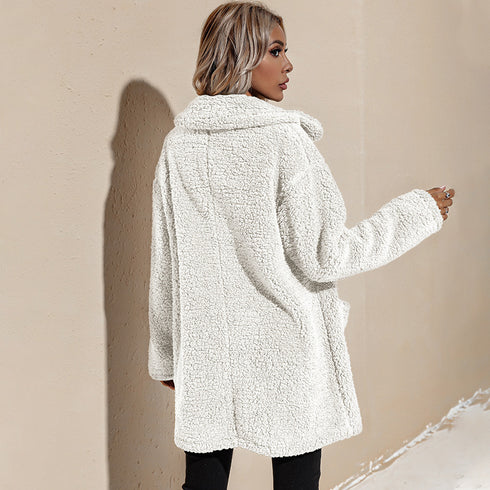 Women's Lapel Open Front Long Plush Coat Outwear
