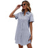Women's Lapel Short Sleeve Stripes Shirt Dresses