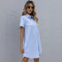 Women's Lapel Short Sleeve Stripes Shirt Dresses