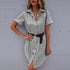 Women's Lapel Short Sleeve Stripes Shirt Dresses