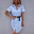 Women's Lapel Short Sleeve Stripes Shirt Dresses