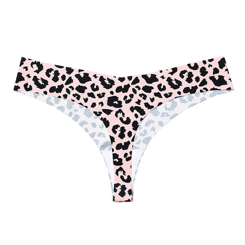 Women's Leopard Floral Print Thong Panties Soft Sexy Panties