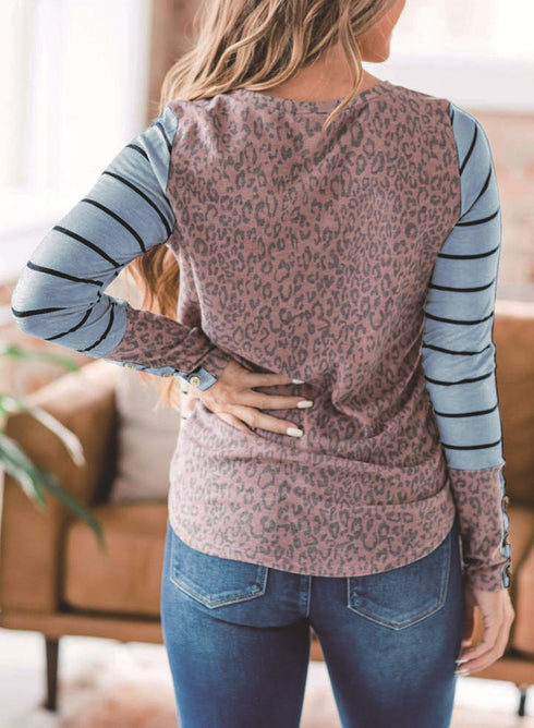 Women's Leopard Patchwork Plus Size Sweatshirts Tops