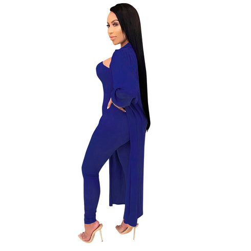 Women's Long Coats Suits Pure Color Jumpsuits