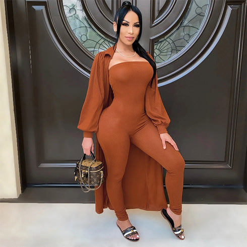 Women's Long Coats Suits Pure Color Jumpsuits