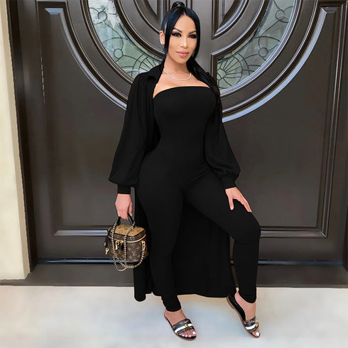 Women's Long Coats Suits Pure Color Jumpsuits