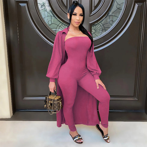 Women's Long Coats Suits Pure Color Jumpsuits