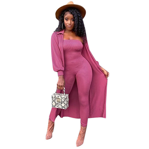 Women's Long Coats Suits Pure Color Jumpsuits