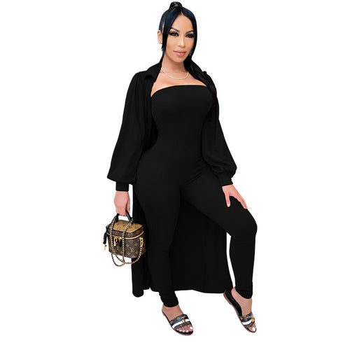 Women's Long Coats Suits Pure Color Jumpsuits