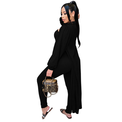 Women's Long Coats Suits Pure Color Jumpsuits