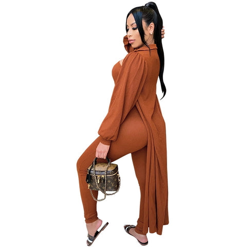 Women's Long Coats Suits Pure Color Jumpsuits