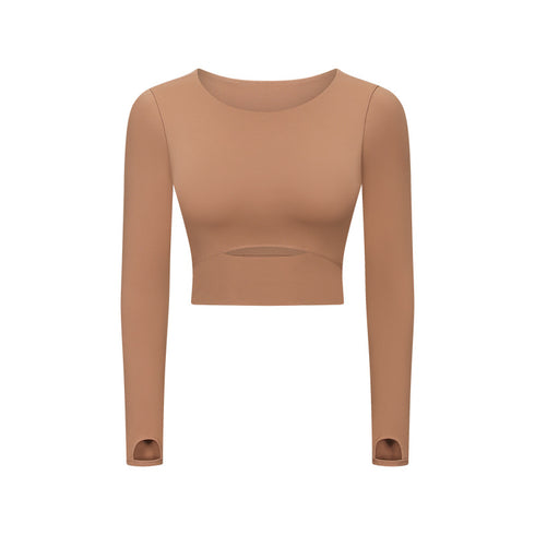 Women's Long Sleeve Activewear Crop Top with Bra Pad
