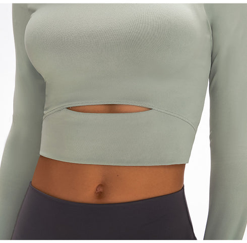 Women's Long Sleeve Activewear Crop Top with Bra Pad