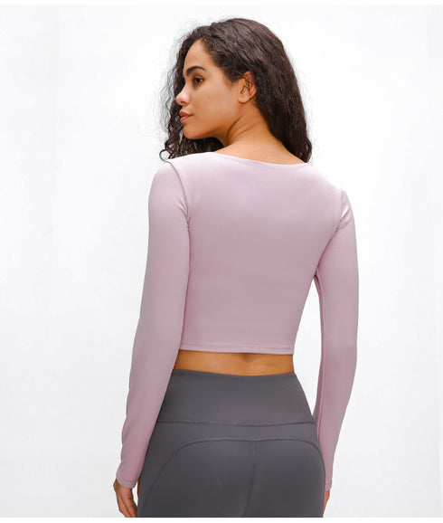 Women's Long Sleeve Activewear Crop Top with Bra Pad