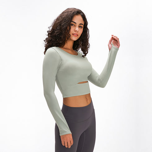Women's Long Sleeve Activewear Crop Top with Bra Pad