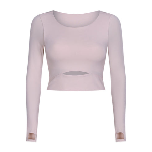 Women's Long Sleeve Activewear Crop Top with Bra Pad
