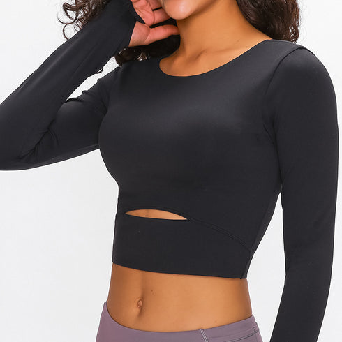 Women's Long Sleeve Activewear Crop Top with Bra Pad
