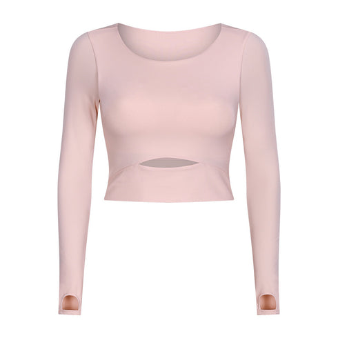 Women's Long Sleeve Activewear Crop Top with Bra Pad