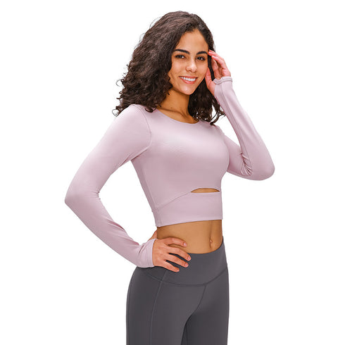 Women's Long Sleeve Activewear Crop Top with Bra Pad