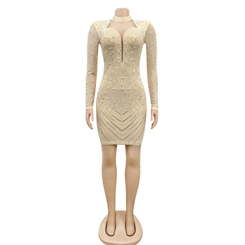 Women's Long Sleeve Fluoroscopy Gauze Cocktail Dresses