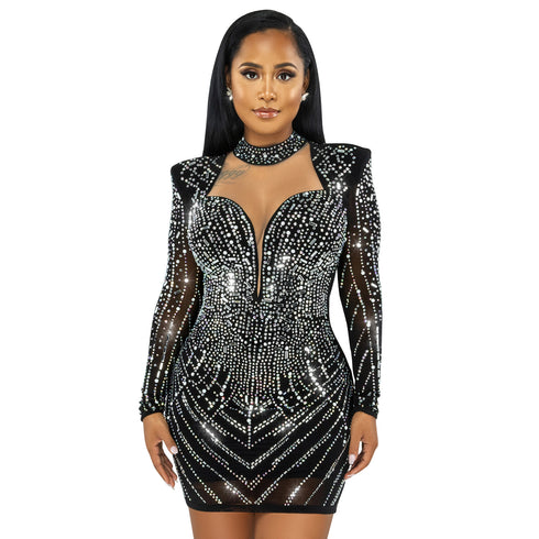 Women's Long Sleeve Fluoroscopy Gauze Cocktail Dresses