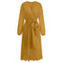 Women's Long Sleeve Frock Dress V Neck Strappy Dress