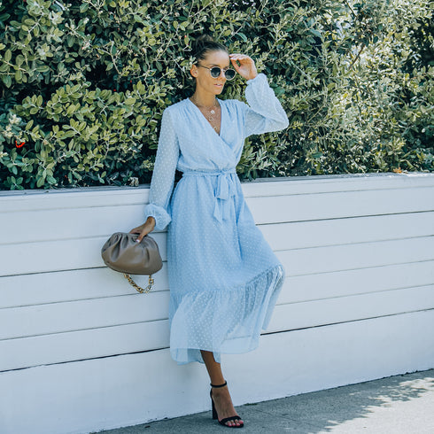 Women's Long Sleeve Frock Dress V Neck Strappy Dress