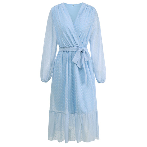 Women's Long Sleeve Frock Dress V Neck Strappy Dress