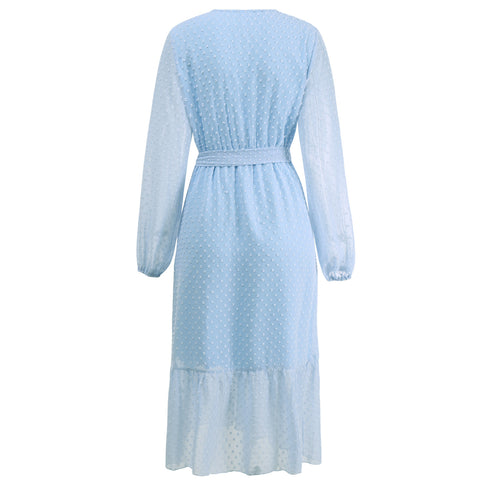 Women's Long Sleeve Frock Dress V Neck Strappy Dress