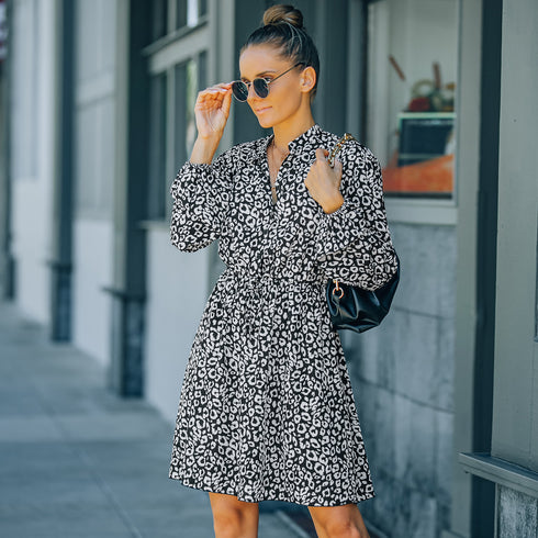 Women's Long Sleeve High Waisted Strappy Floral Chiffon Dress