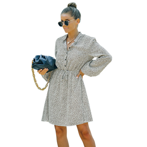 Women's Long Sleeve High Waisted Strappy Floral Chiffon Dress