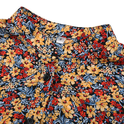 Women's Long Sleeve High Waisted Strappy Floral Chiffon Dress