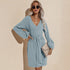 Women's Long Sleeve Hip Wrap V Neck Strappy Dress