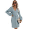 Women's Long Sleeve Hip Wrap V Neck Strappy Dress