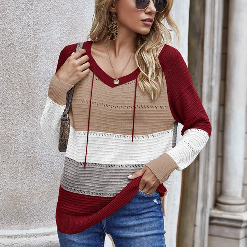 Women's Long Sleeve Hollowed-out knit Sweatshirt Hoodie