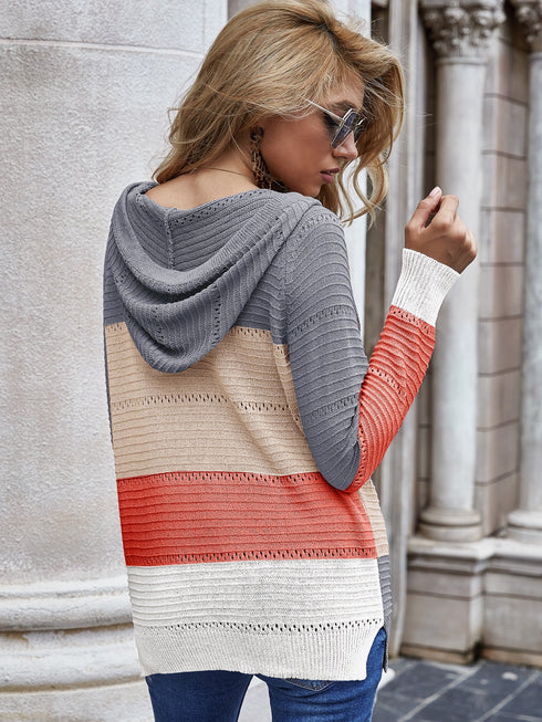 Women's Long Sleeve Hollowed-out knit Sweatshirt Hoodie