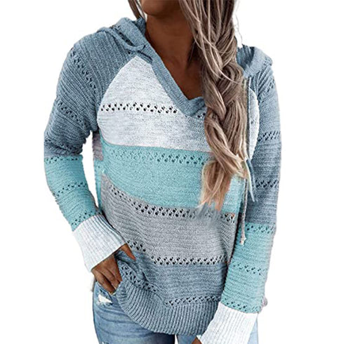 Women's Long Sleeve Hollowed-out knit Sweatshirt Hoodie