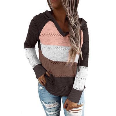 Women's Long Sleeve Hollowed-out knit Sweatshirt Hoodie