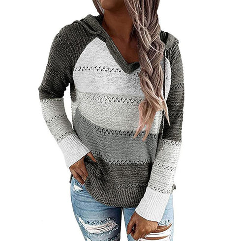 Women's Long Sleeve Hollowed-out knit Sweatshirt Hoodie