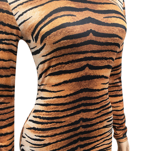 Women's Long Sleeve Leopard Shorts High Neck Rompers